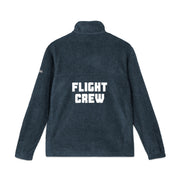 Navy blue fleece Columbia  jacket with embroidered 'FLIGHT CREW' text on the back against a white background