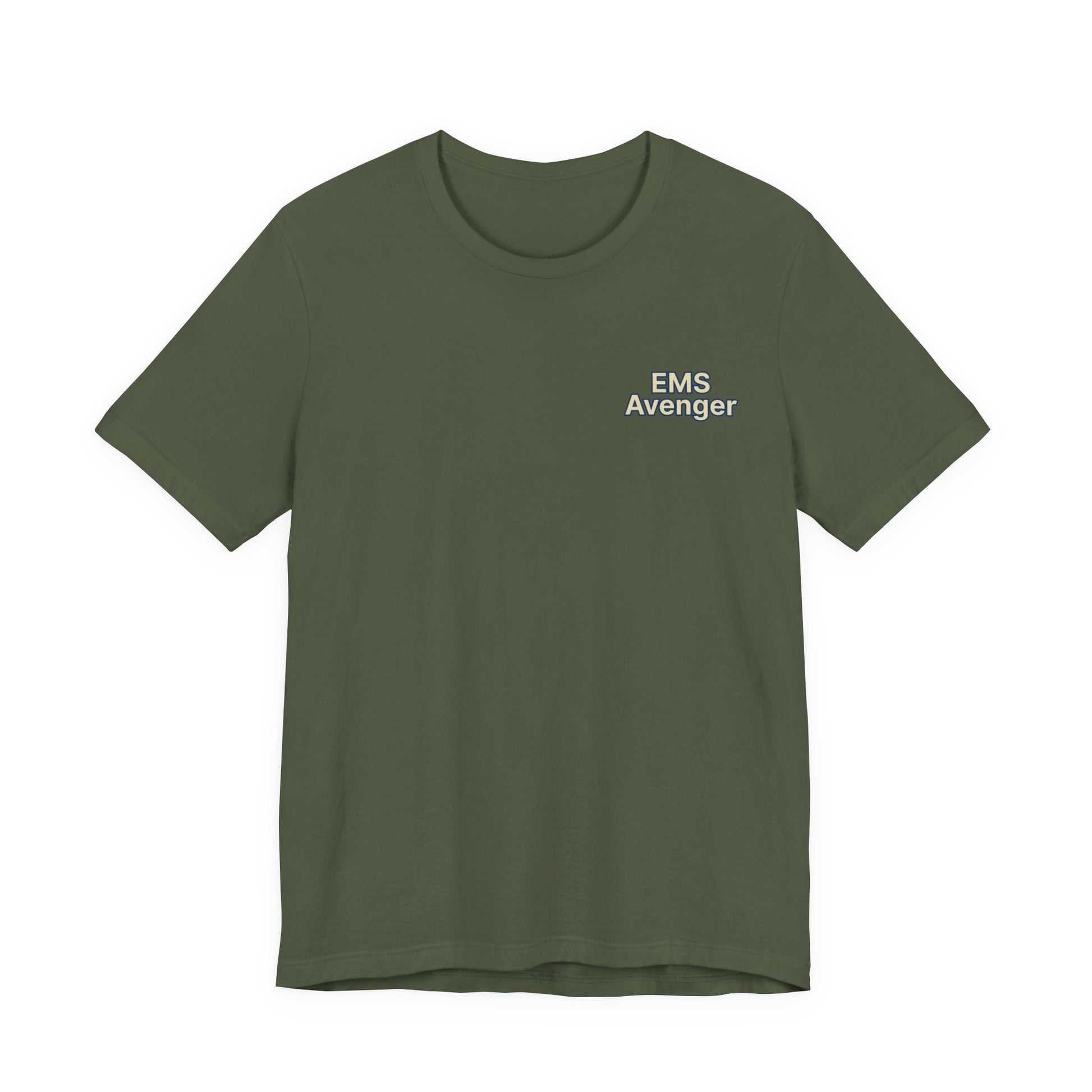 Green t-shirt with 'EMS Avenger' text on a white background by Rotor Wash & Wear