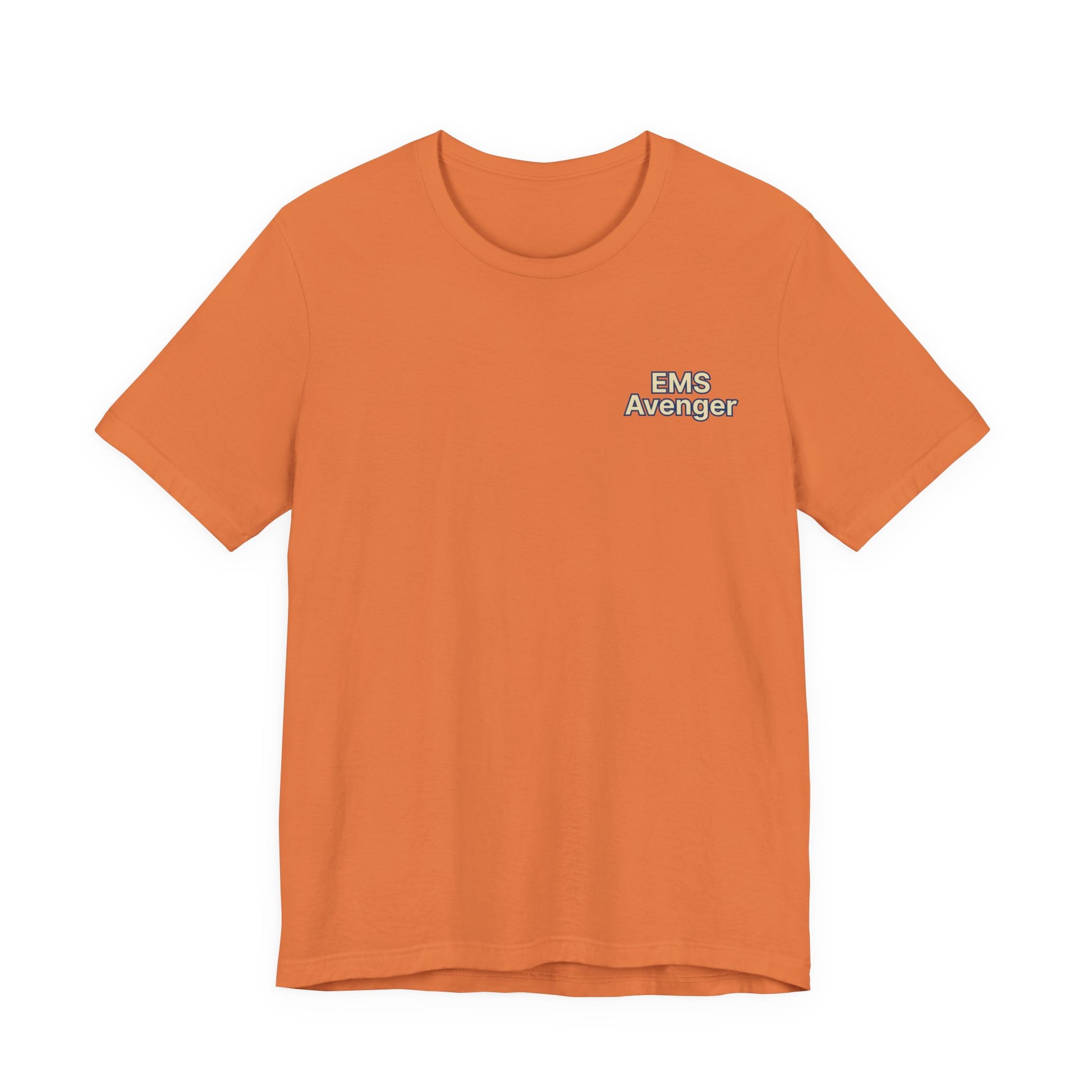 Orange t-shirt with 'EMS Avenger' text on a white background by Rotor Wash & Wear