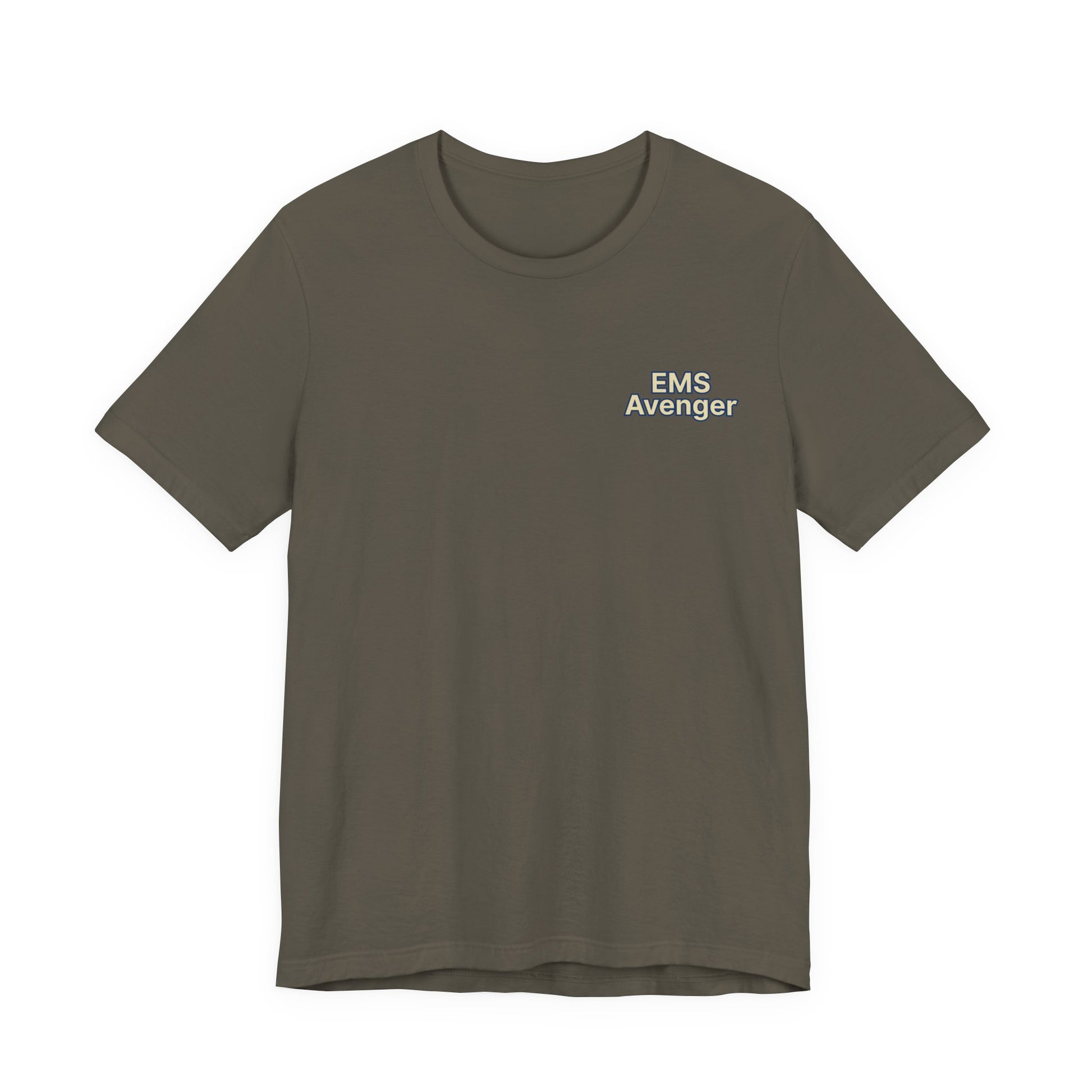 Green t-shirt with 'EMS Avenger' text on a white background