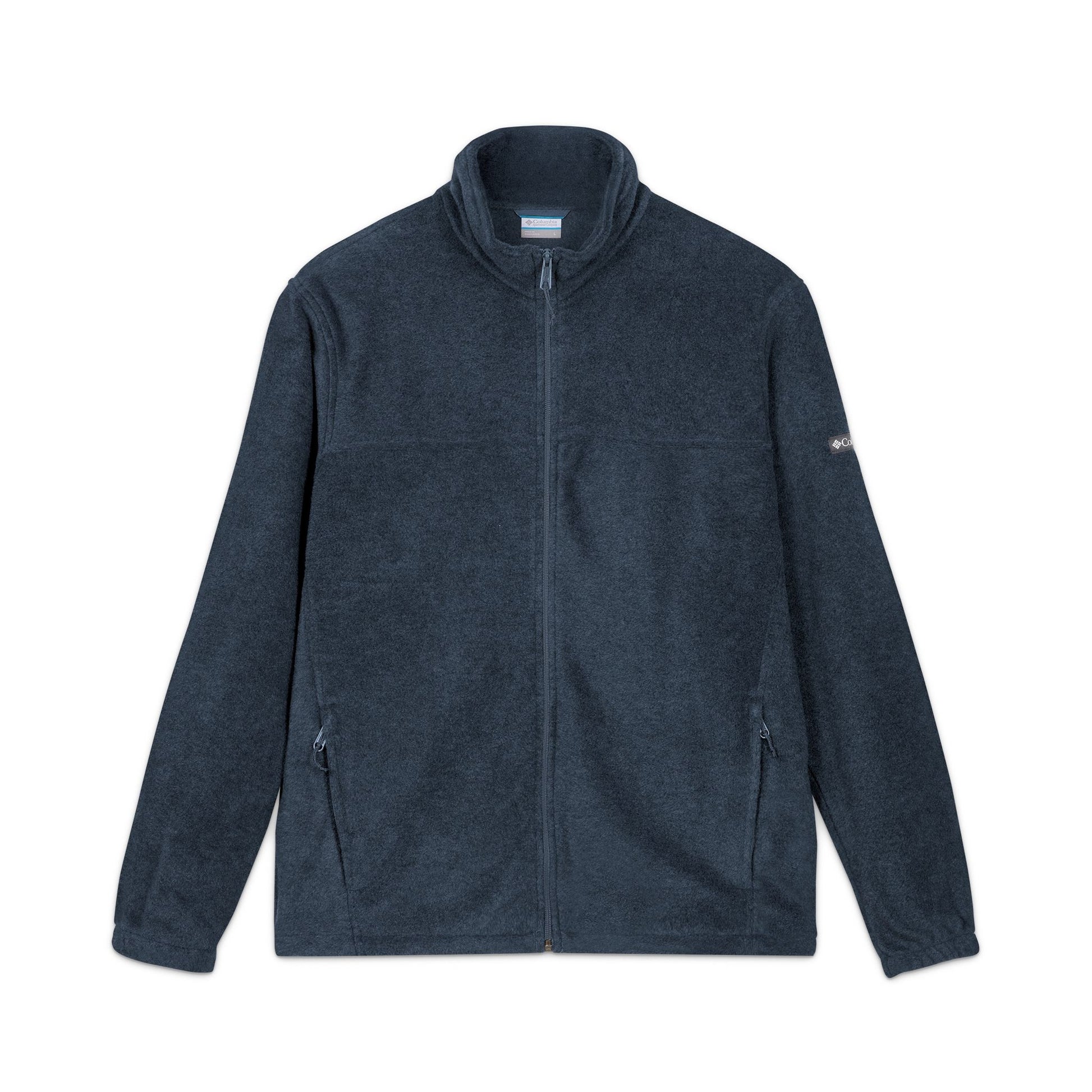 Navy fleece jacket on a white background