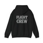 Black hoodie with 'FLIGHT CREW' text on the back against a white background