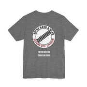 Gray t-shirt with a "Rotor Wash & Wear - Ground Ops Division" logo and text "for the ones that thrive on chaos" on the back on a white background