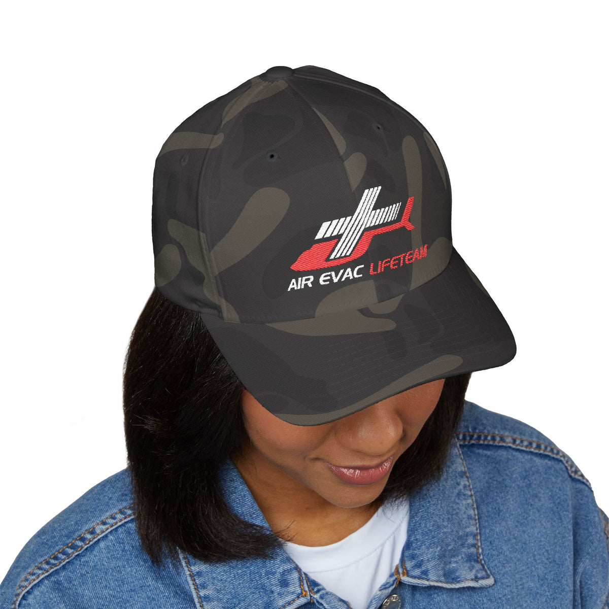 Red and White Air Evac Logo Closed-Back Flexfit Hat