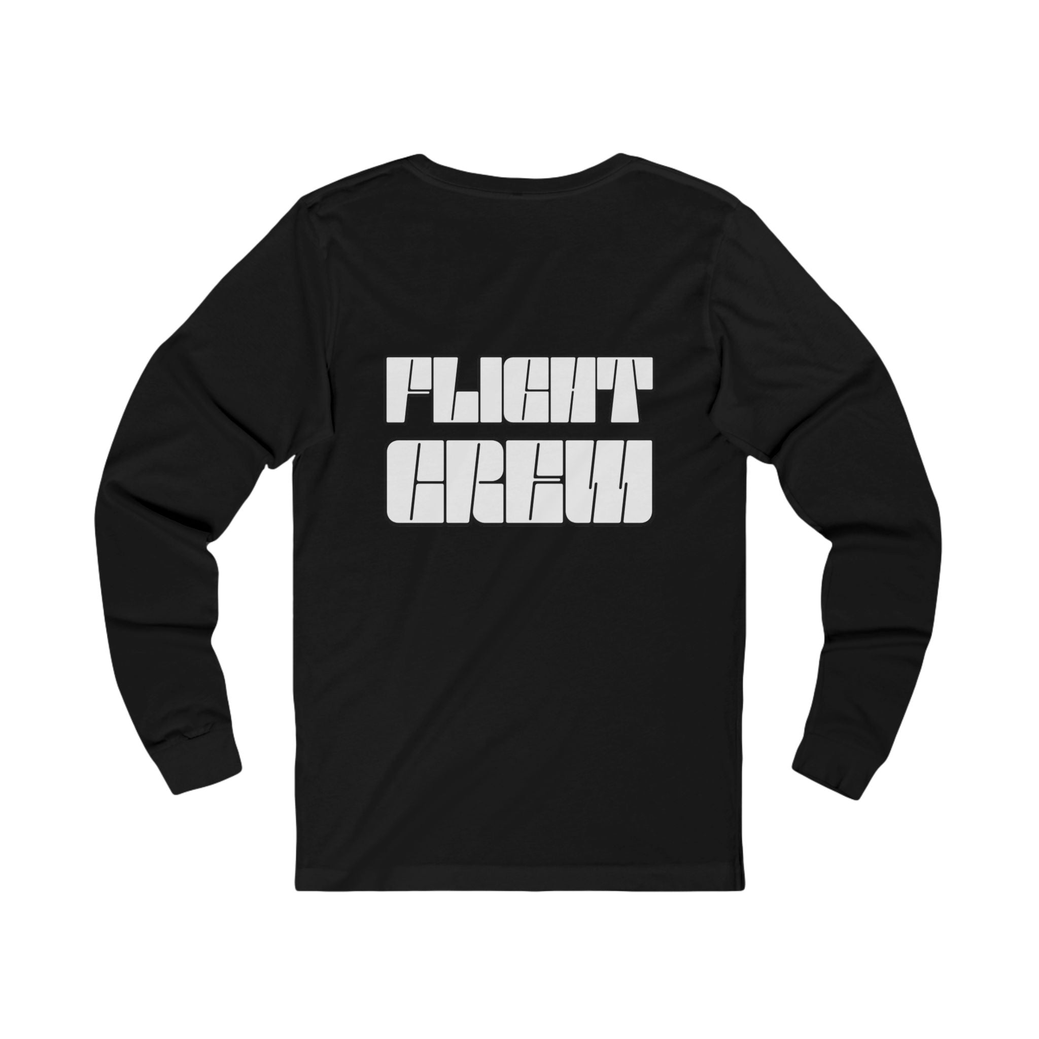 Black long-sleeve shirt with 'FLIGHT CREW' text in white by Rotor Wash & Wear