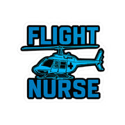 Sticker with 'Flight Nurse' blue text and a helicopter graphic on a white background