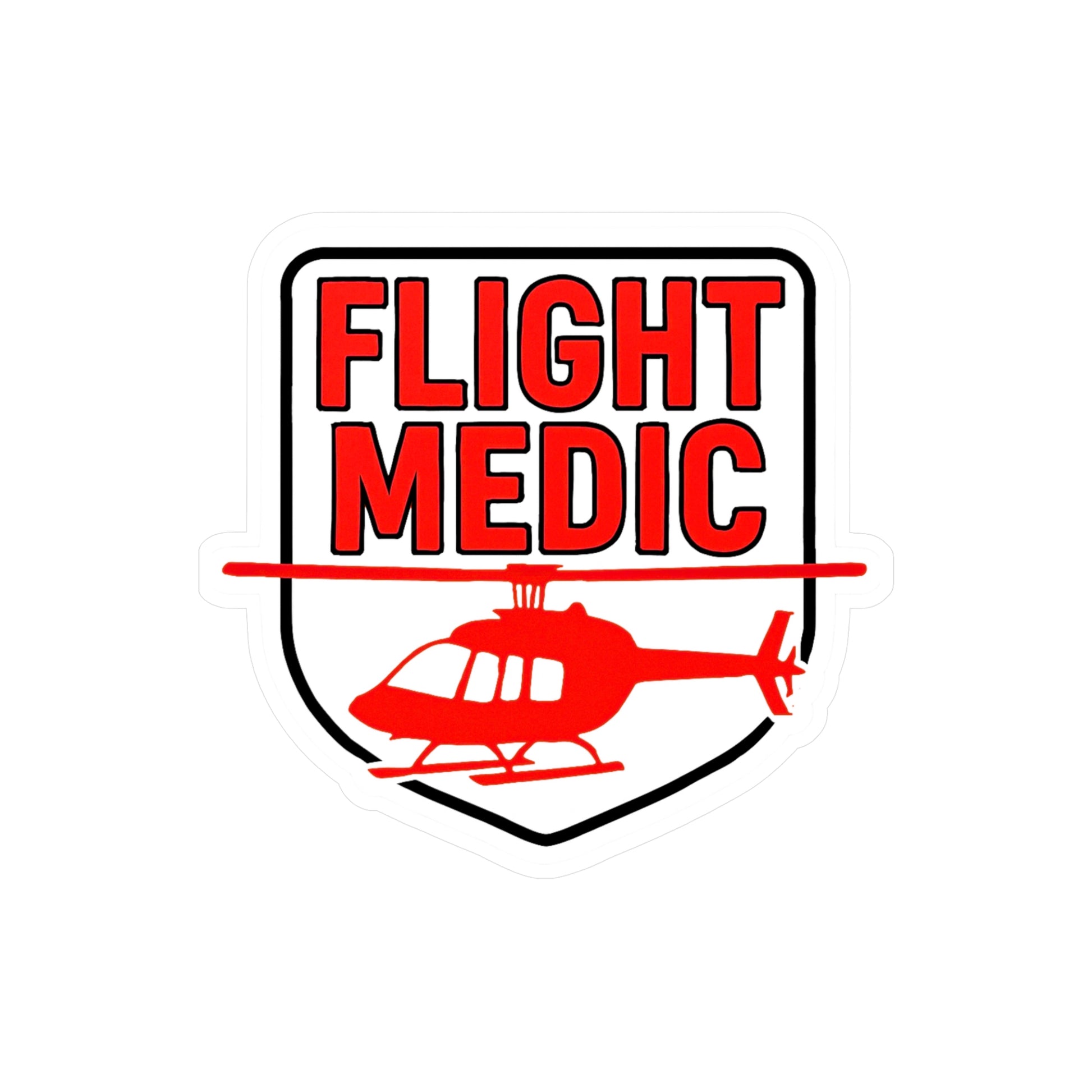 Red. white, and black sticker with 'FLIGHT MEDIC' text and a helicopter on a white background