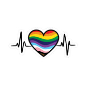 Sticker of a rainbow pride heart with stylized EKG rhythm by Rotor Wash and Wear