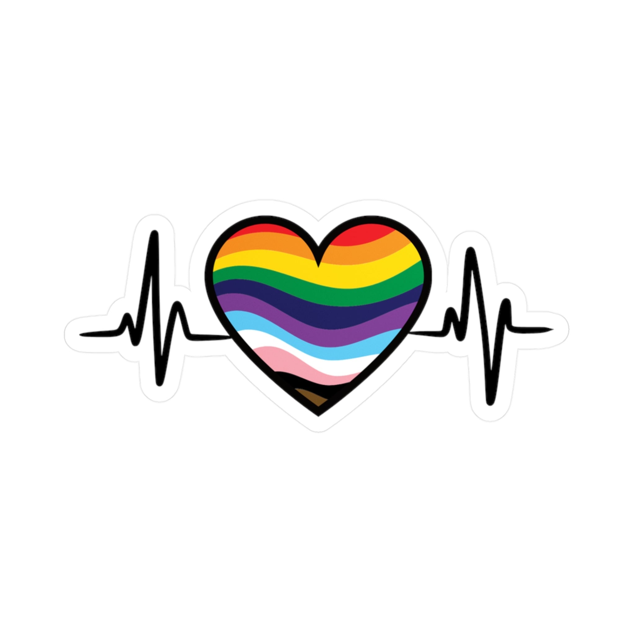Sticker of a rainbow pride heart with stylized EKG rhythm by Rotor Wash and Wear