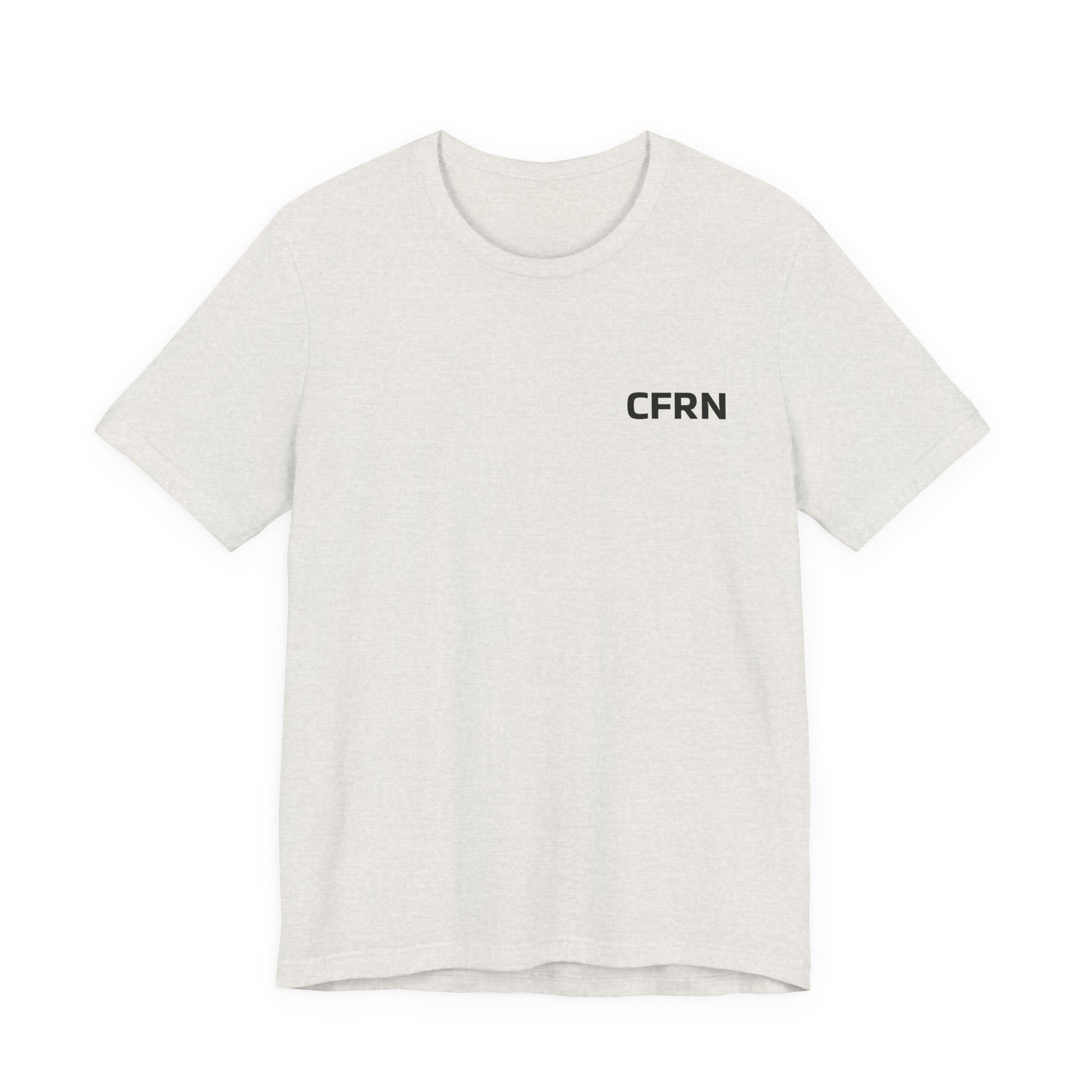 White t-shirt with 'CFRN' logo on a white background