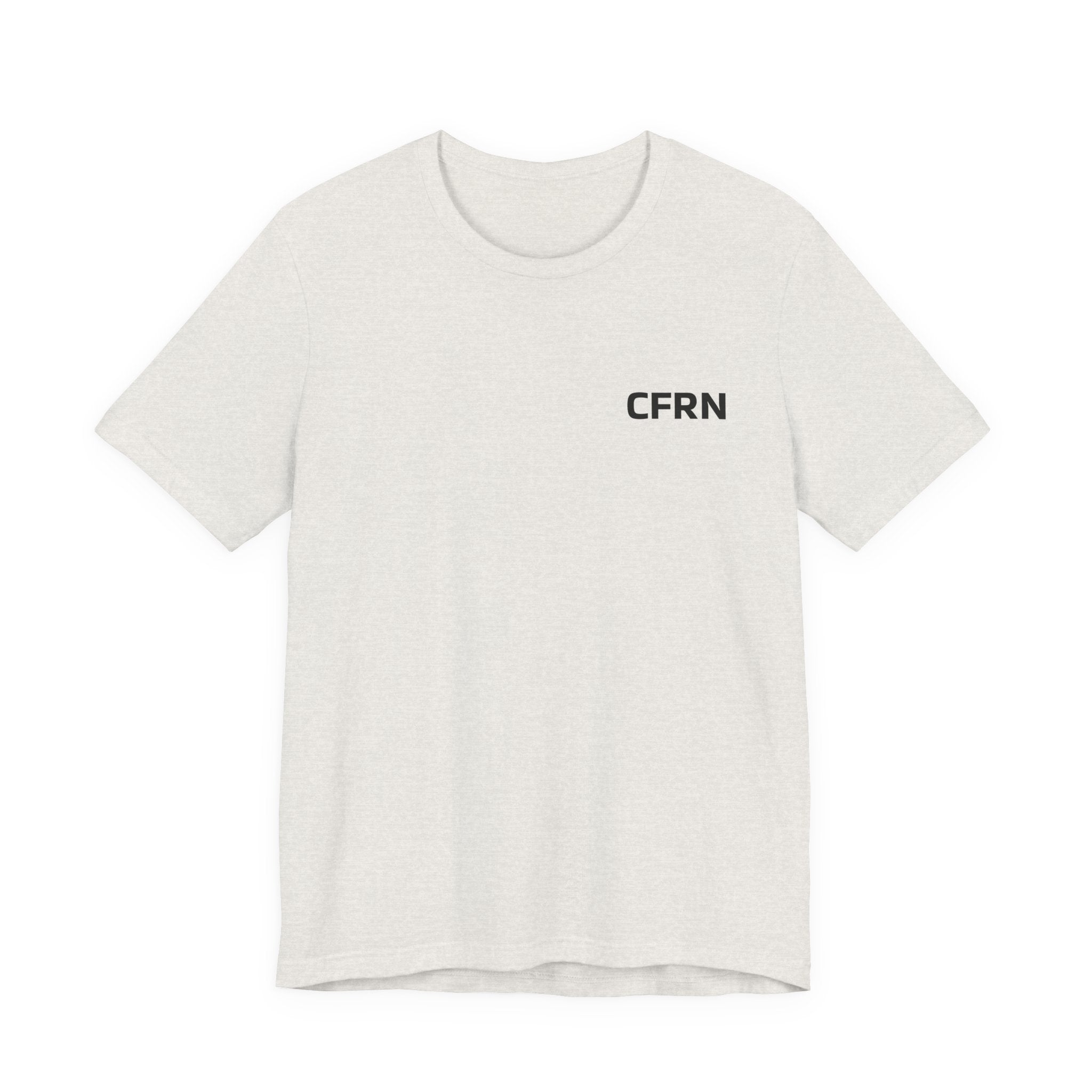 White t-shirt with 'CFRN' logo on a white background