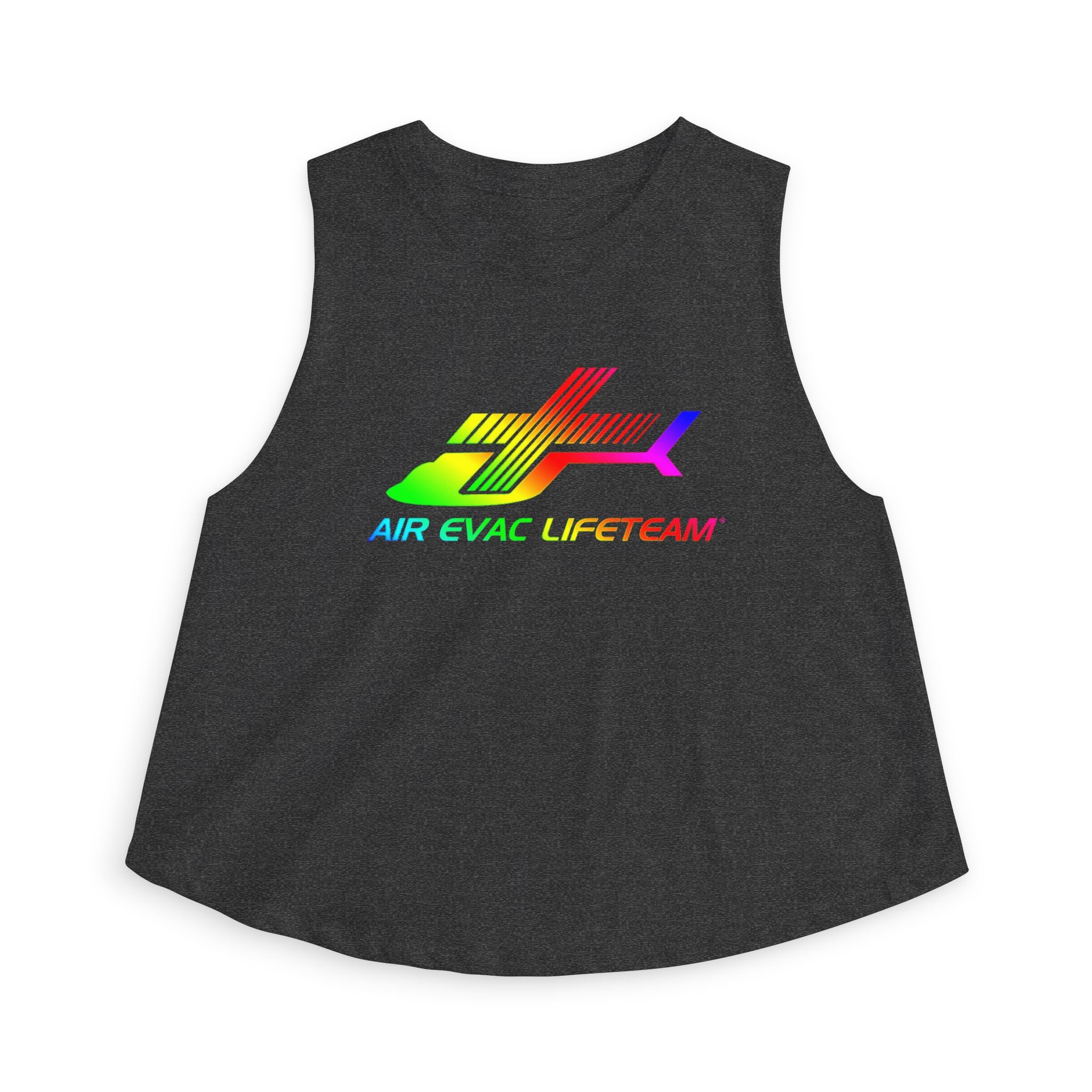 Gray sleeveless top with rainbow Air Evac Lifeteam logo by Rotor Wash & Wear