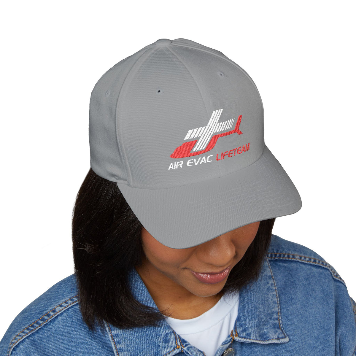 Red and White Air Evac Logo Closed-Back Flexfit Hat