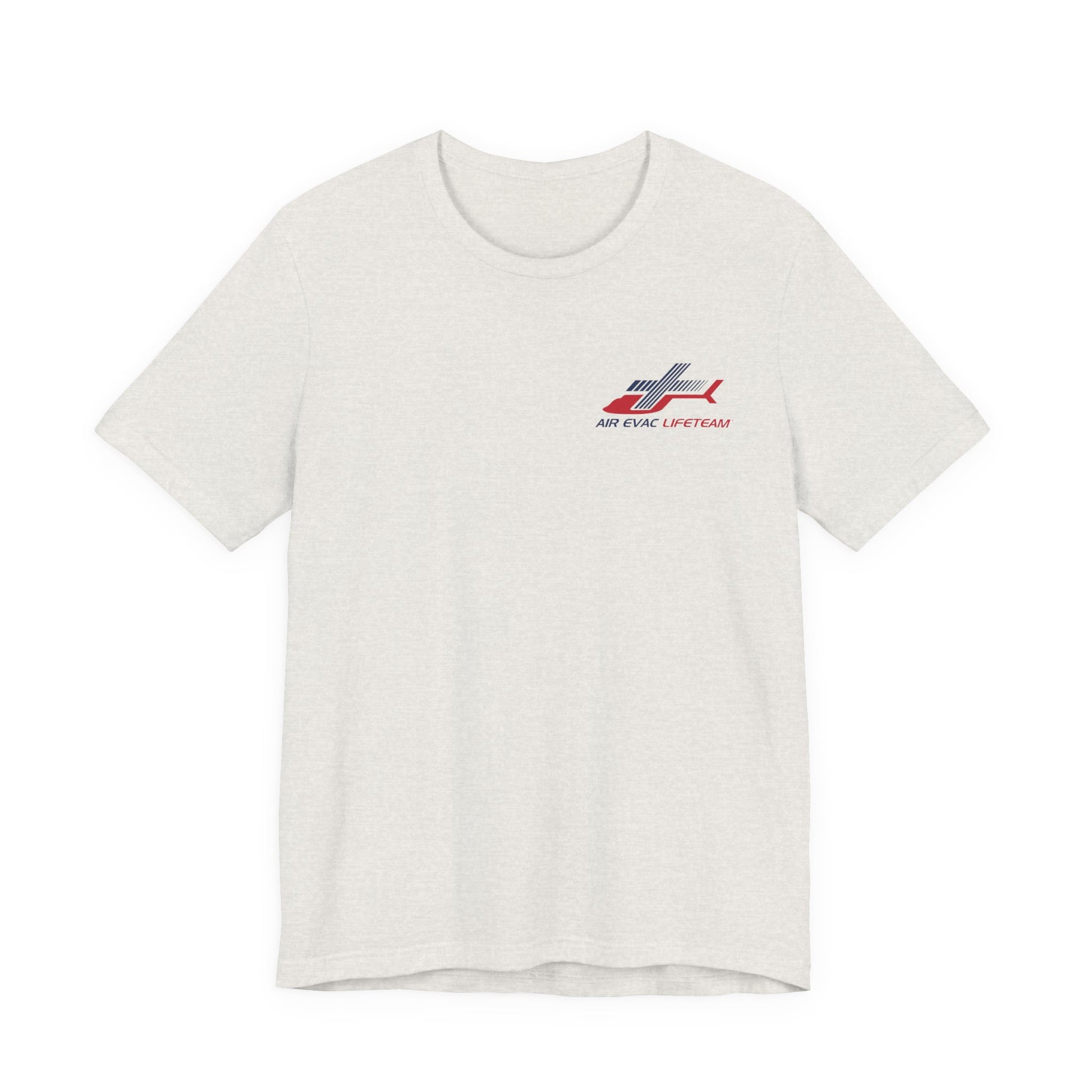 Heathered cement t-shirt with an Air Evac Lifeteam logo on a white background
