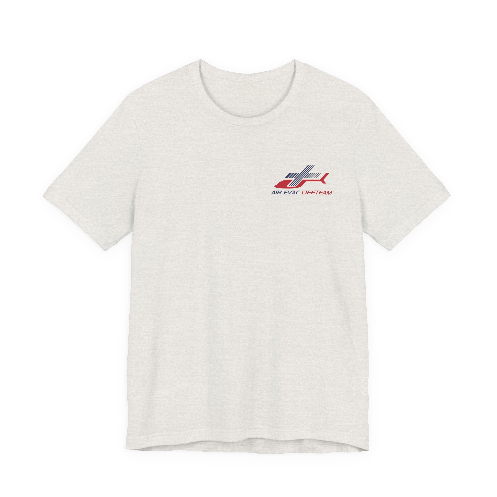 Heathered cement t-shirt with an Air Evac Lifeteam logo on a white background