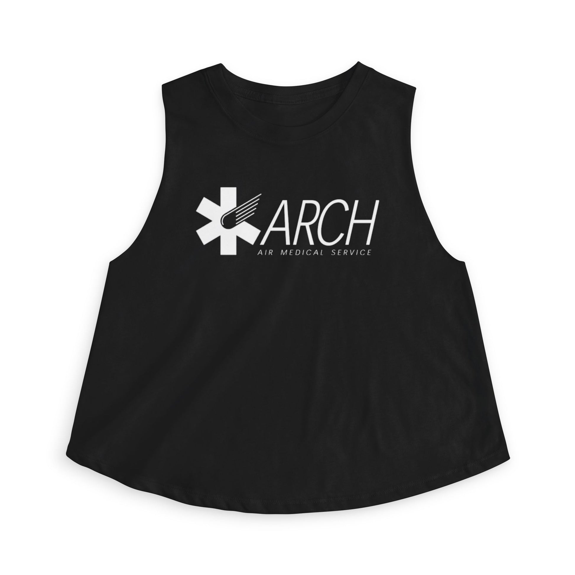 Black sleeveless shirt with ARCH by Air Methods logo by Rotor Wash & Wear