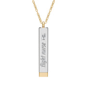 Silver and gold two-toned necklace with a cylindrical pendant engraved with 'flight nurse' with hidden interior engraving "badass mom" by Rotor Wash & Wear