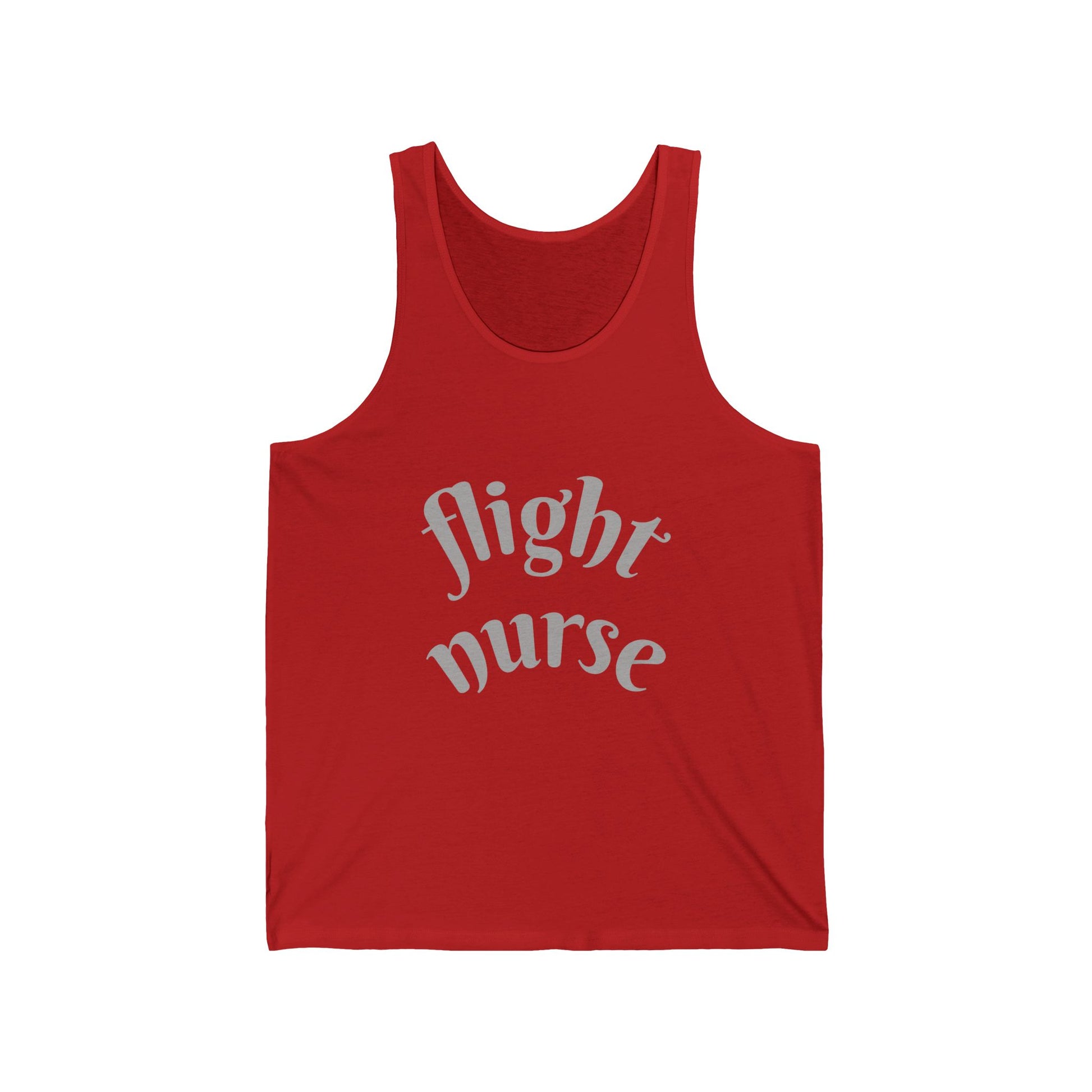 Red tank top with 'flight nurse' text on a white background