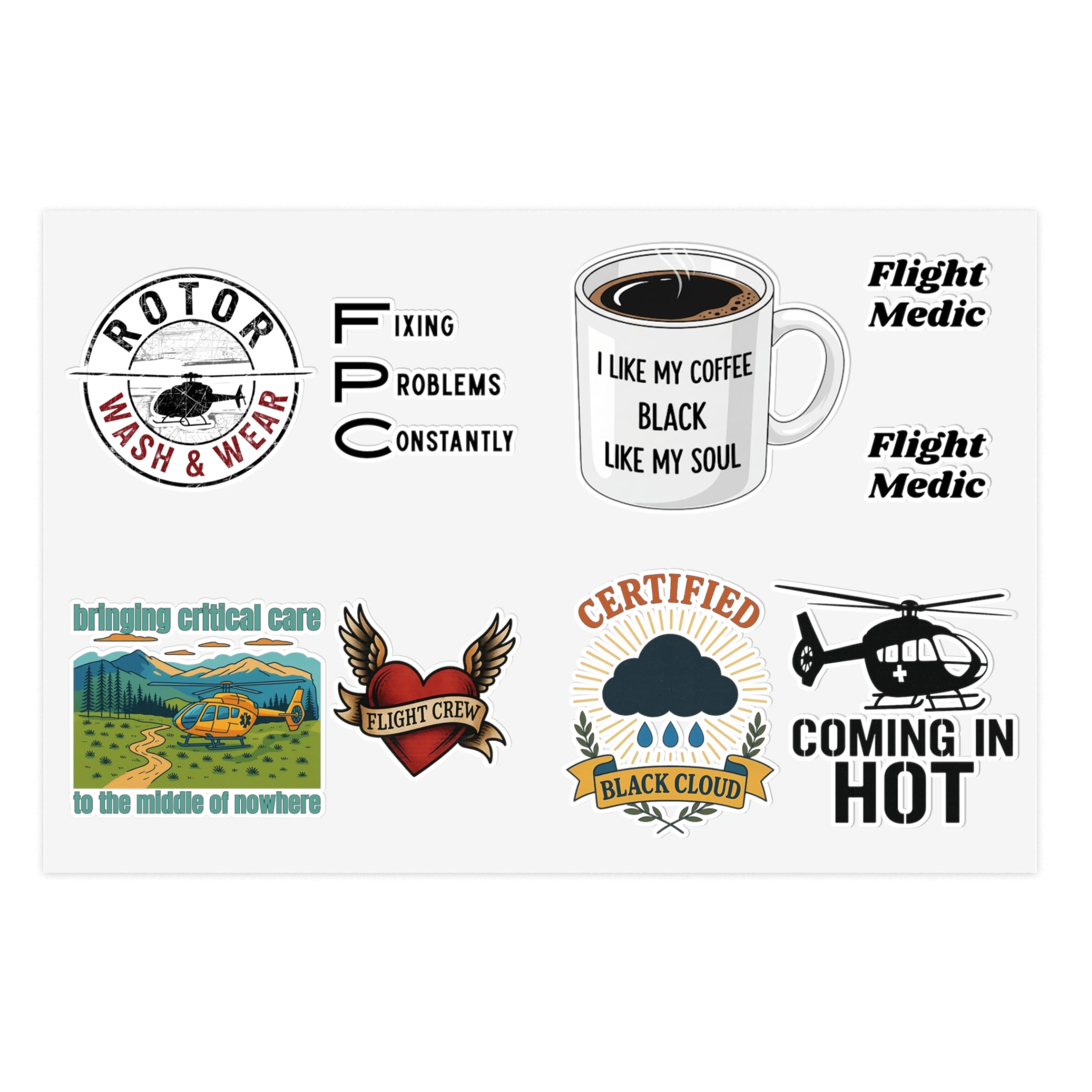 Collection of stickers with various designs for FPC Paramedic on a white background by Rotor Wash & Wear