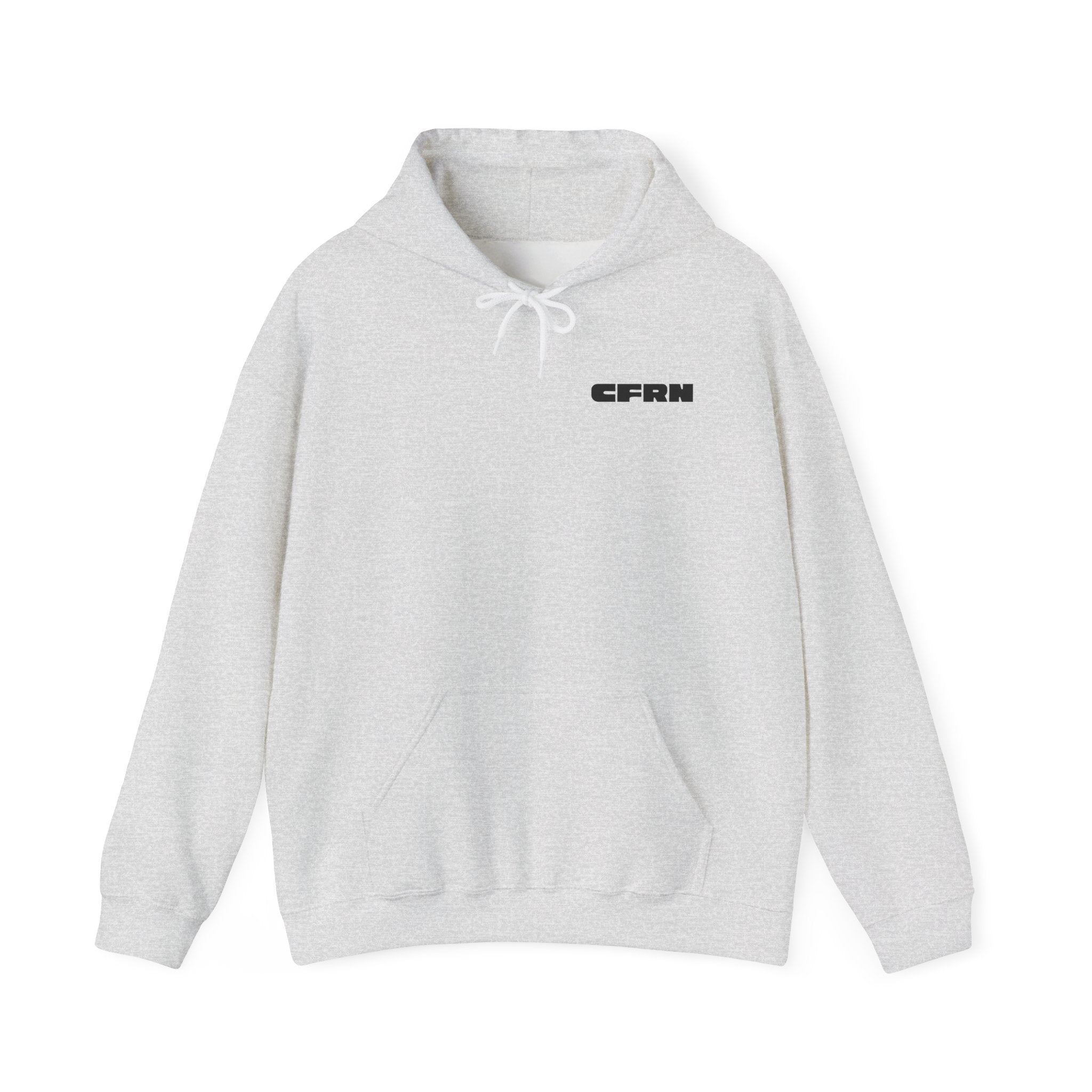 Gray hoodie with 'CFRN' logo on a white background
