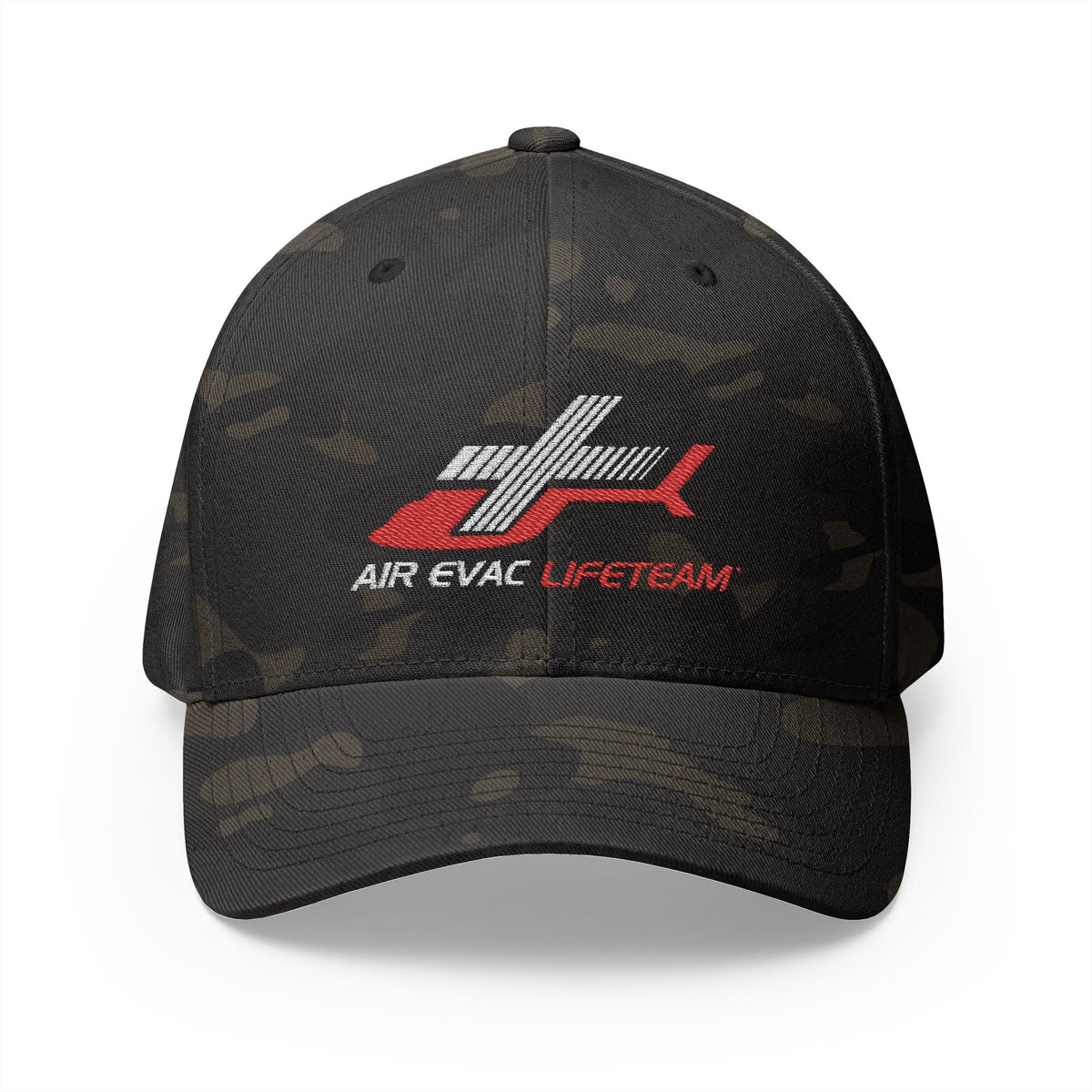 Red and White Air Evac Logo Closed-Back Flexfit Hat