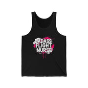 Black tank top with 'Badass Flight Nurse' text on a white background