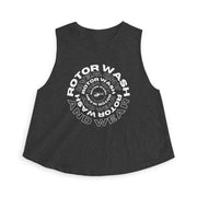 Dark gray tank top with 'Rotor Wash & Wear' circle logo design on a white background