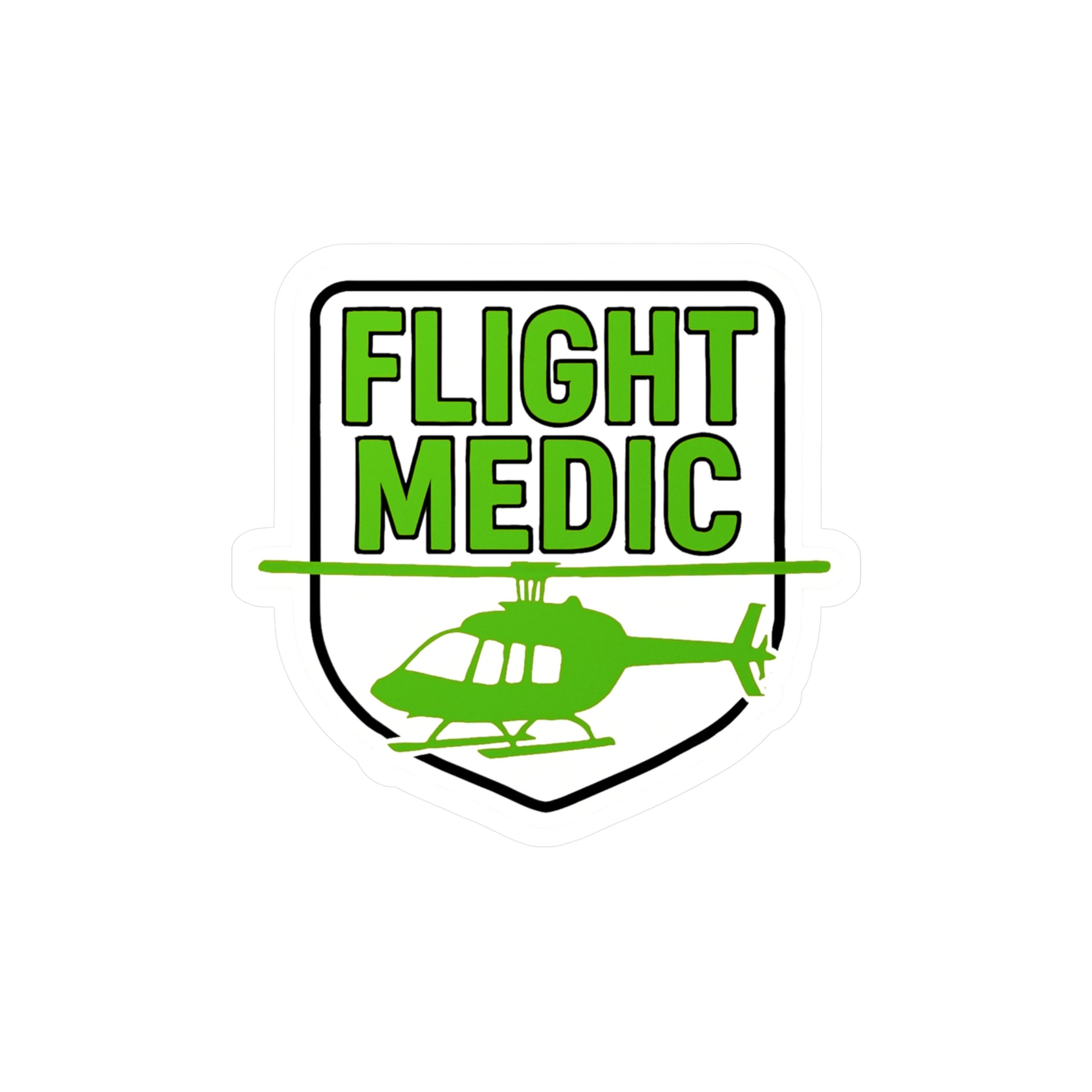 Green, white, and black sticker with 'FLIGHT MEDIC' text and a helicopter on a white background