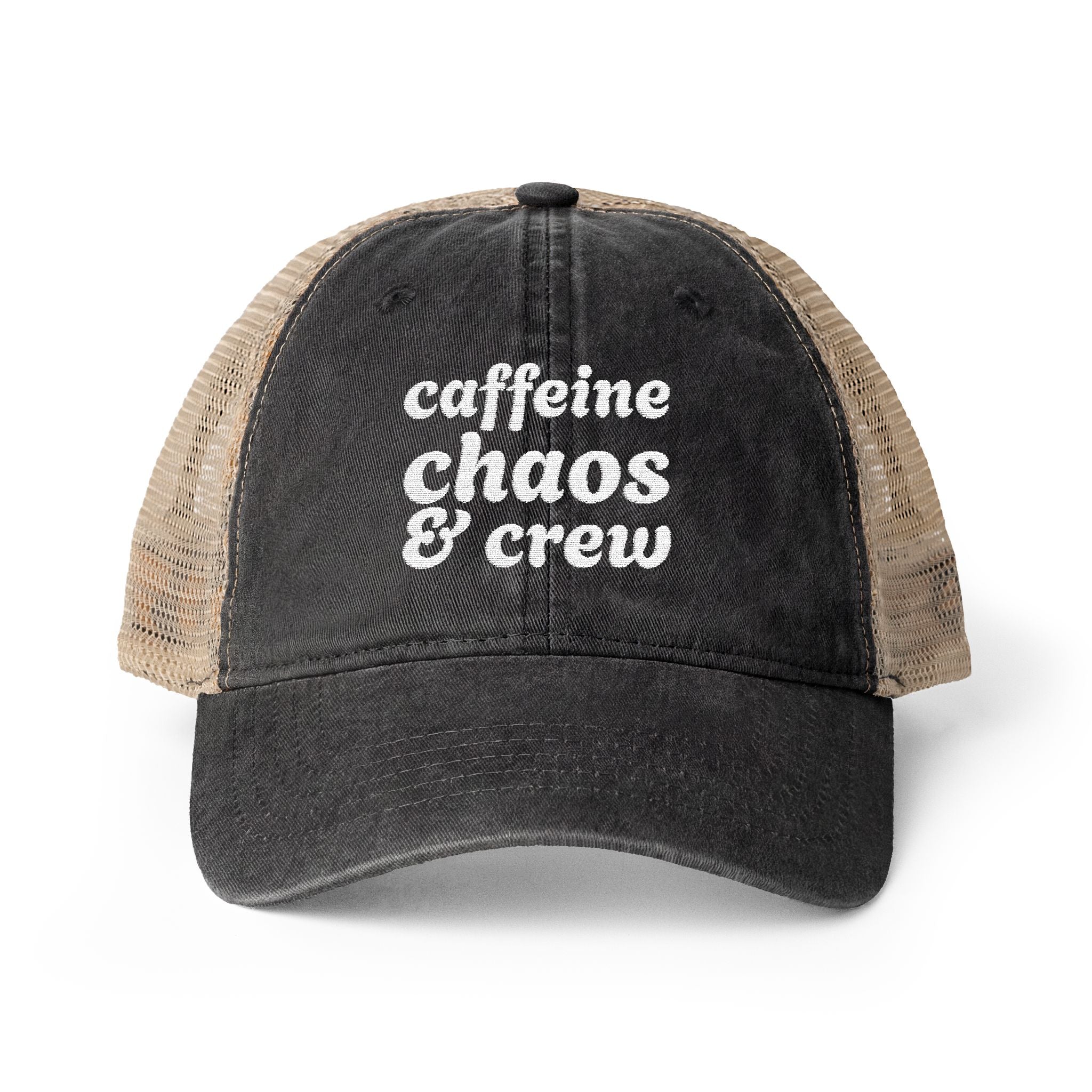 Women's "Caffeine, Chaos & Crew" Embroidered Trucker Hat
