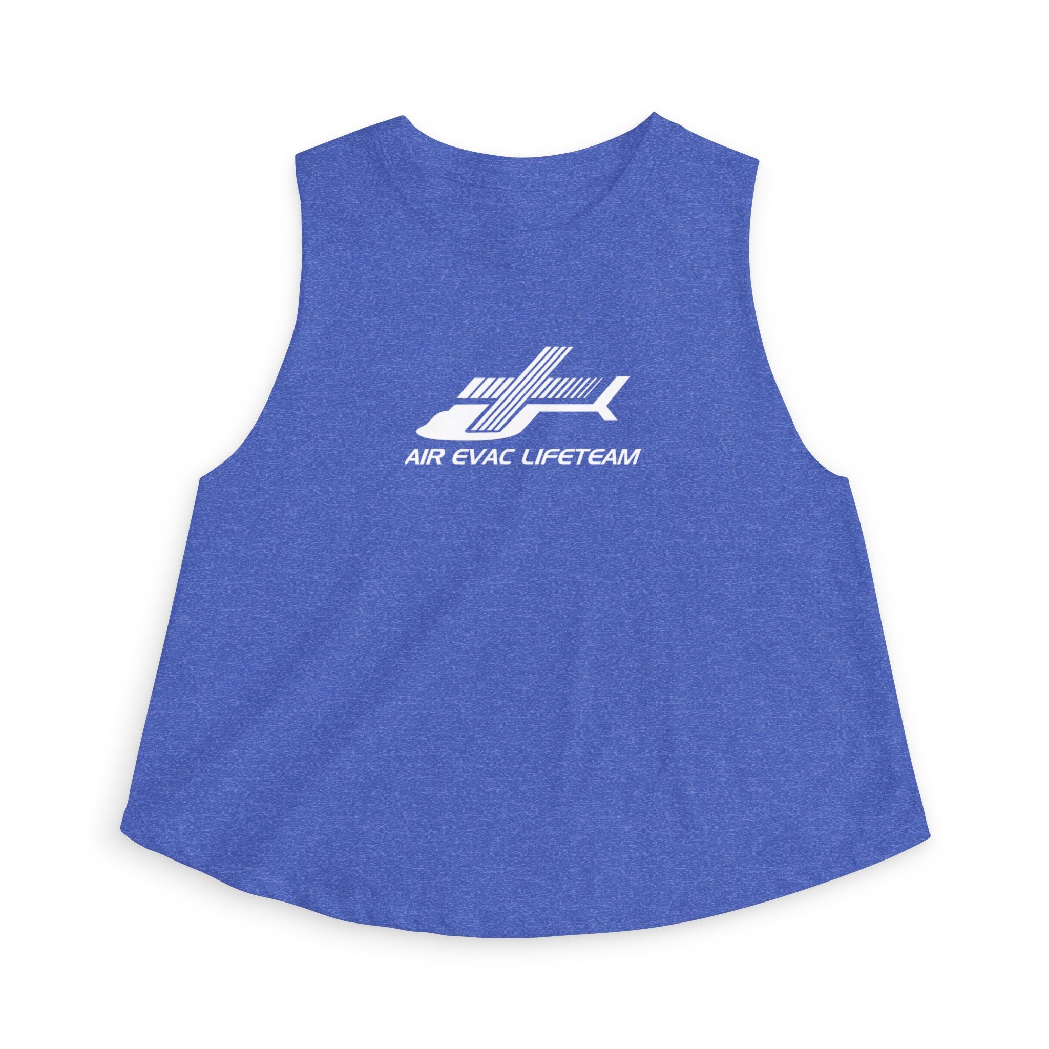 Blue sleeveless shirt with 'Air Evac Lifeteam' logo on a white background