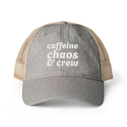 Women's "Caffeine, Chaos & Crew" Embroidered Trucker Hat