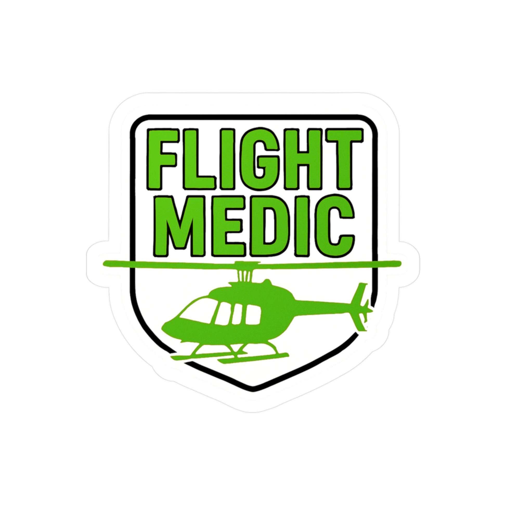 Green, white, and black sticker with 'FLIGHT MEDIC' text and a helicopter on a white background
