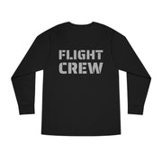 Black long-sleeve shirt with 'FLIGHT CREW' stencil text by Rotor Wash & Wear