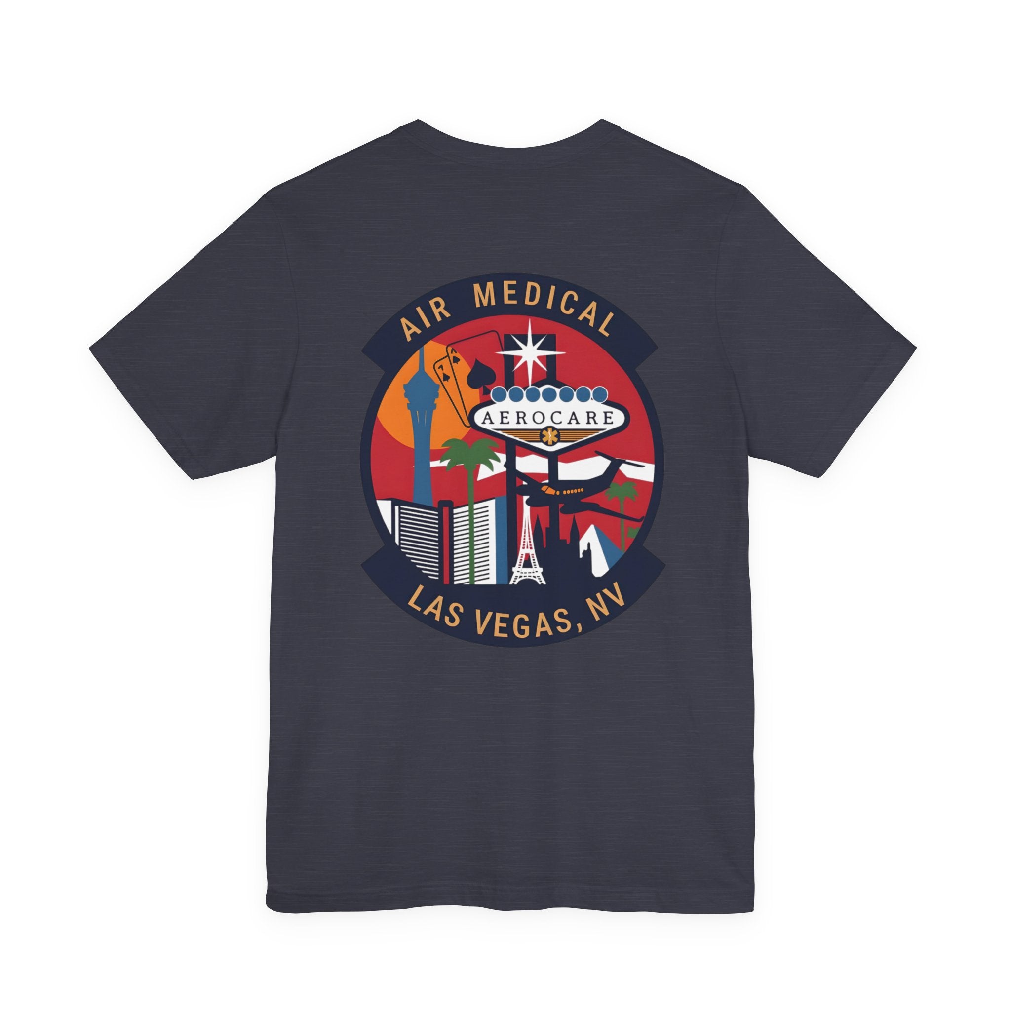 Navy t-shirt with Aerocare Las Vegas graphic design by Rotor Wash & Wear