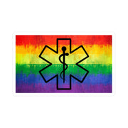 Sticker of rainbow Pride flag with a black star of life symbol by Rotor Wash & Wear