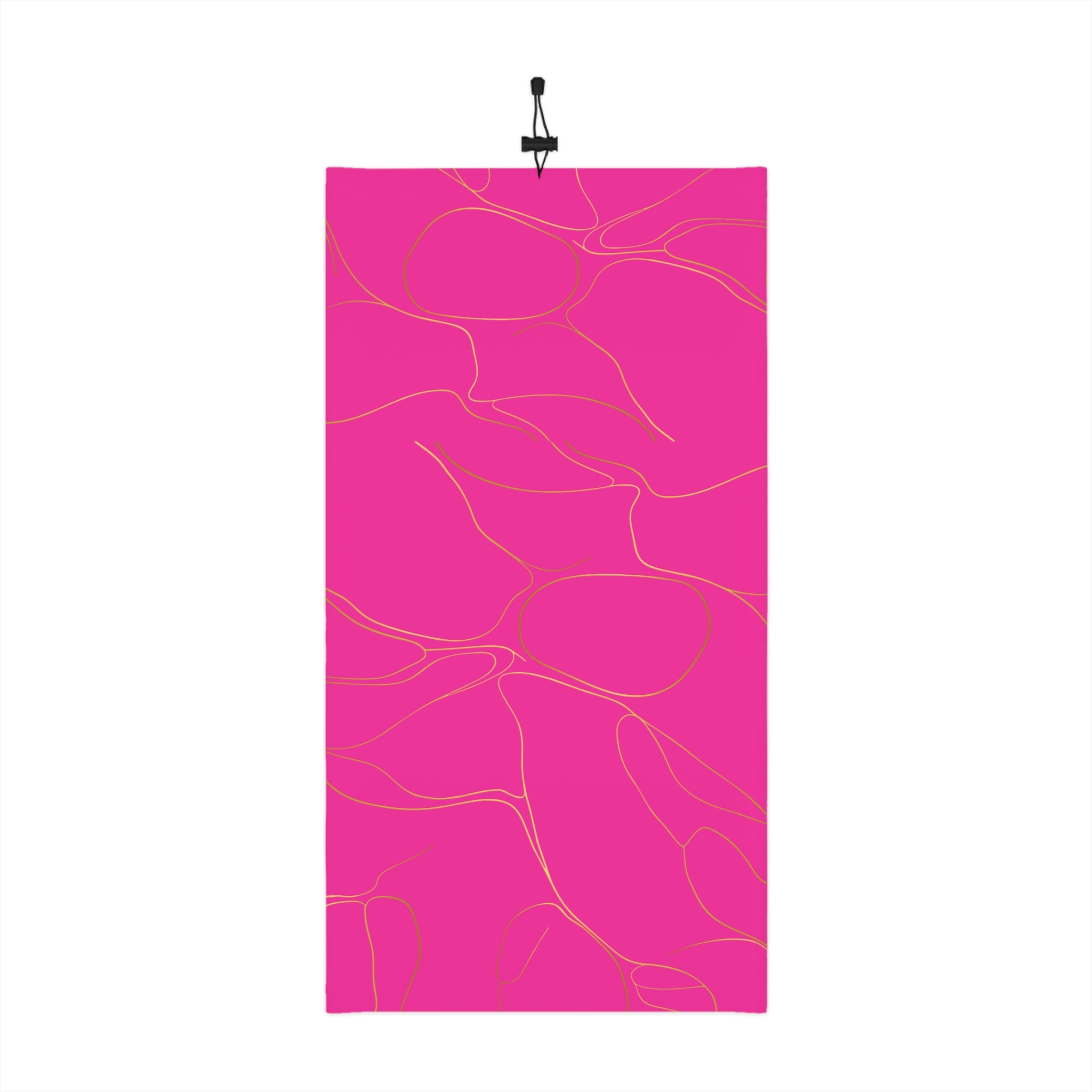 Hot pink neck gaiter with gold piping pattern by Rotor Wash & Wear