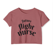 Pink t-shirt with 'future flight nurse' text on a white background