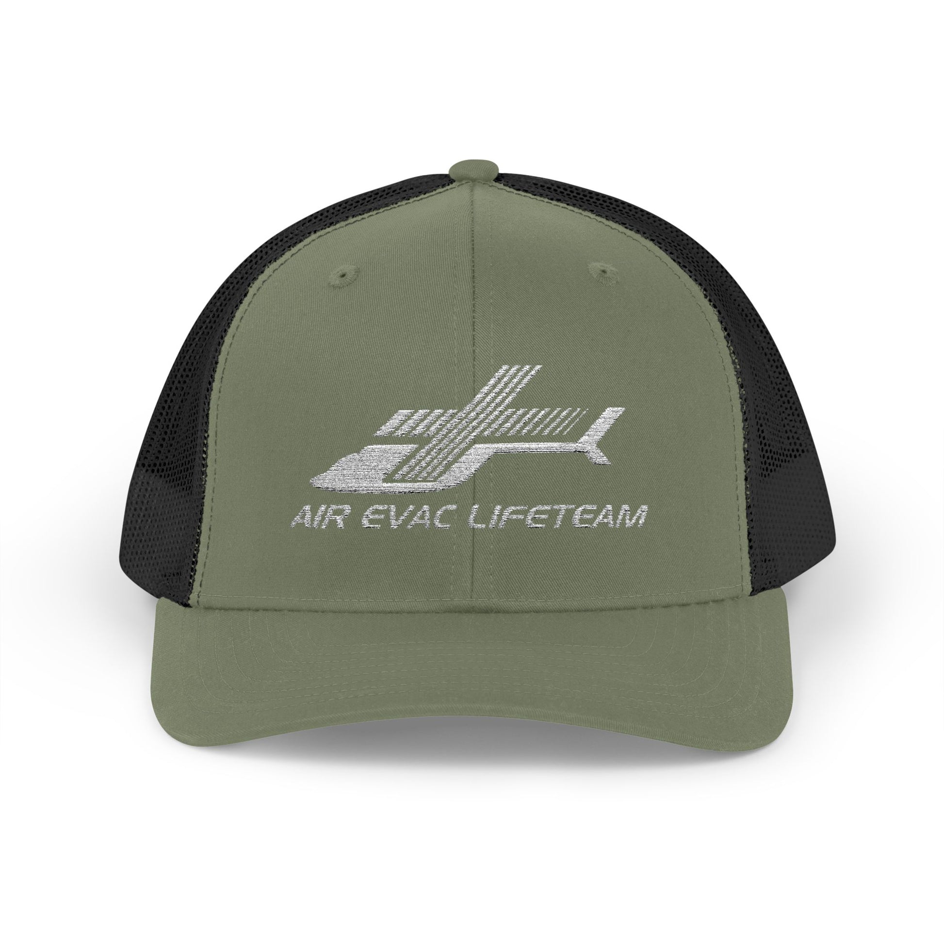 Green and black cap with 'Air Evac Lifeteam' embroidered logo on a white background