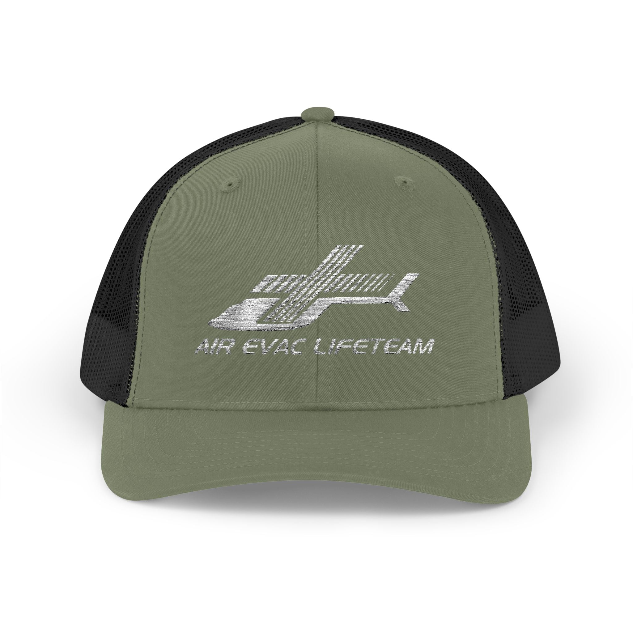 Green and black cap with 'Air Evac Lifeteam' embroidered logo on a white background