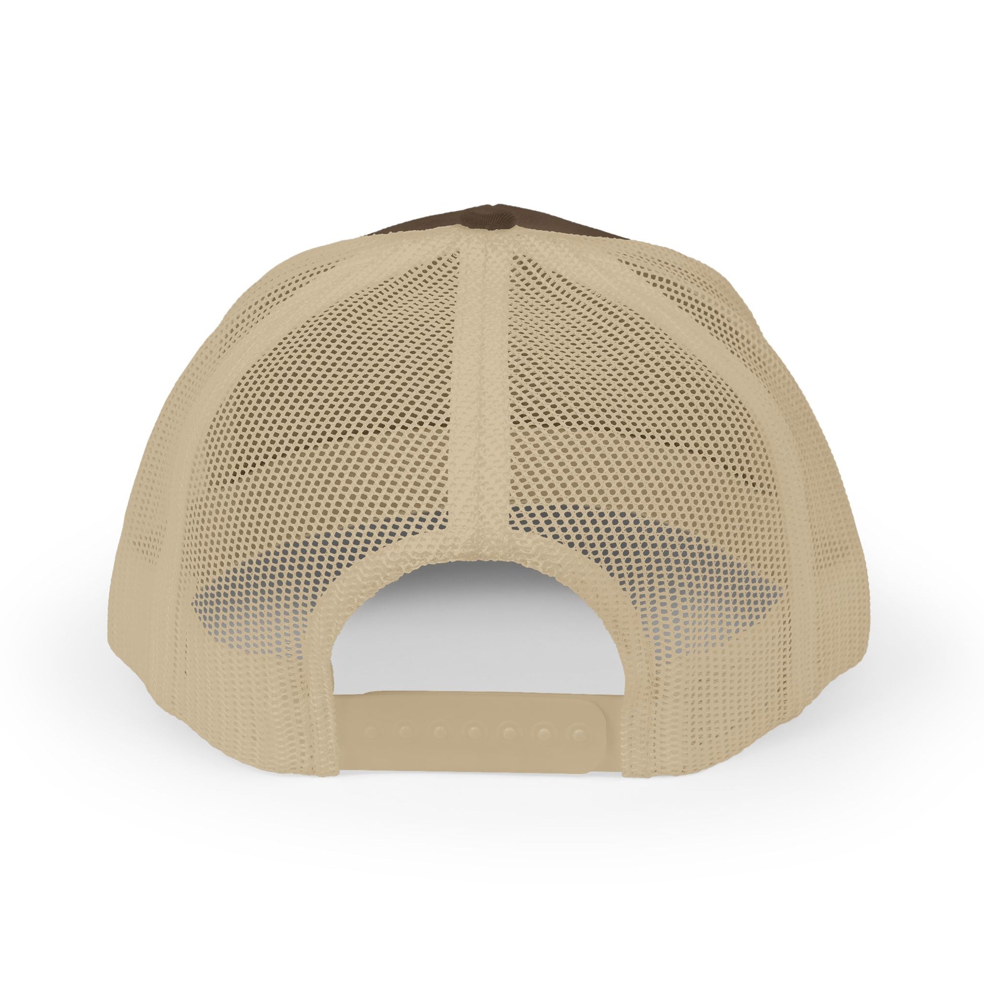 Beige and brown trucker cap on a white background