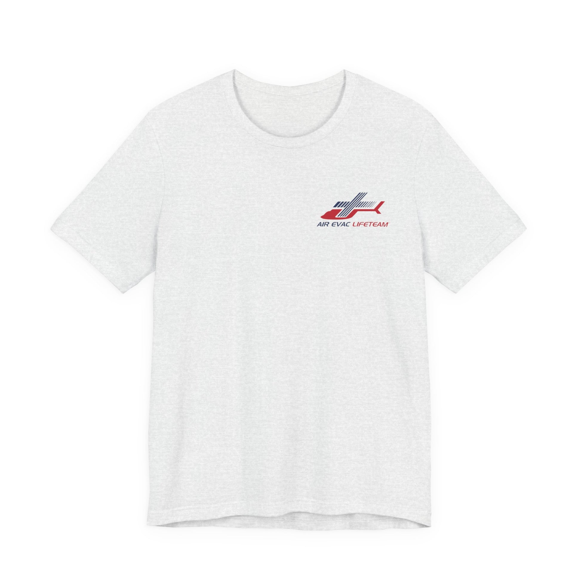 Light gray t-shirt with an Air Evac Lifeteam logo on a white background