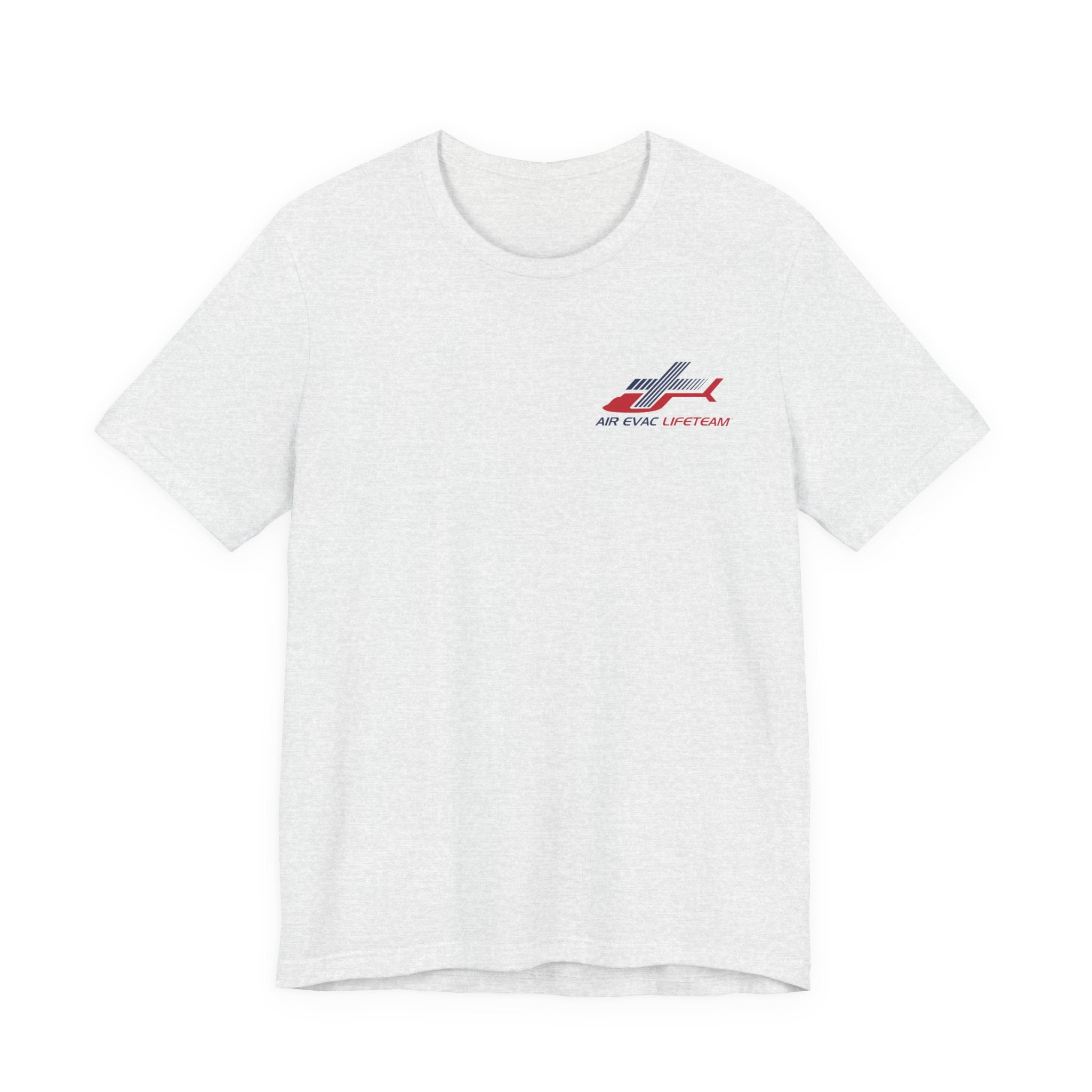 Light gray t-shirt with an Air Evac Lifeteam logo on a white background