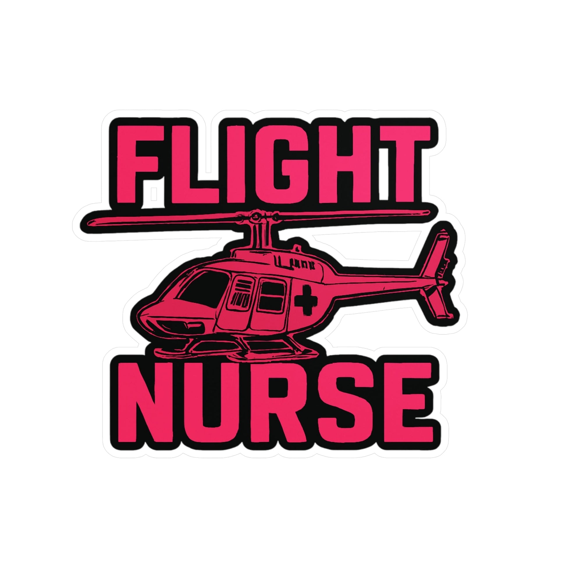 Pink helicopter with 'FLIGHT NURSE' text on a white background