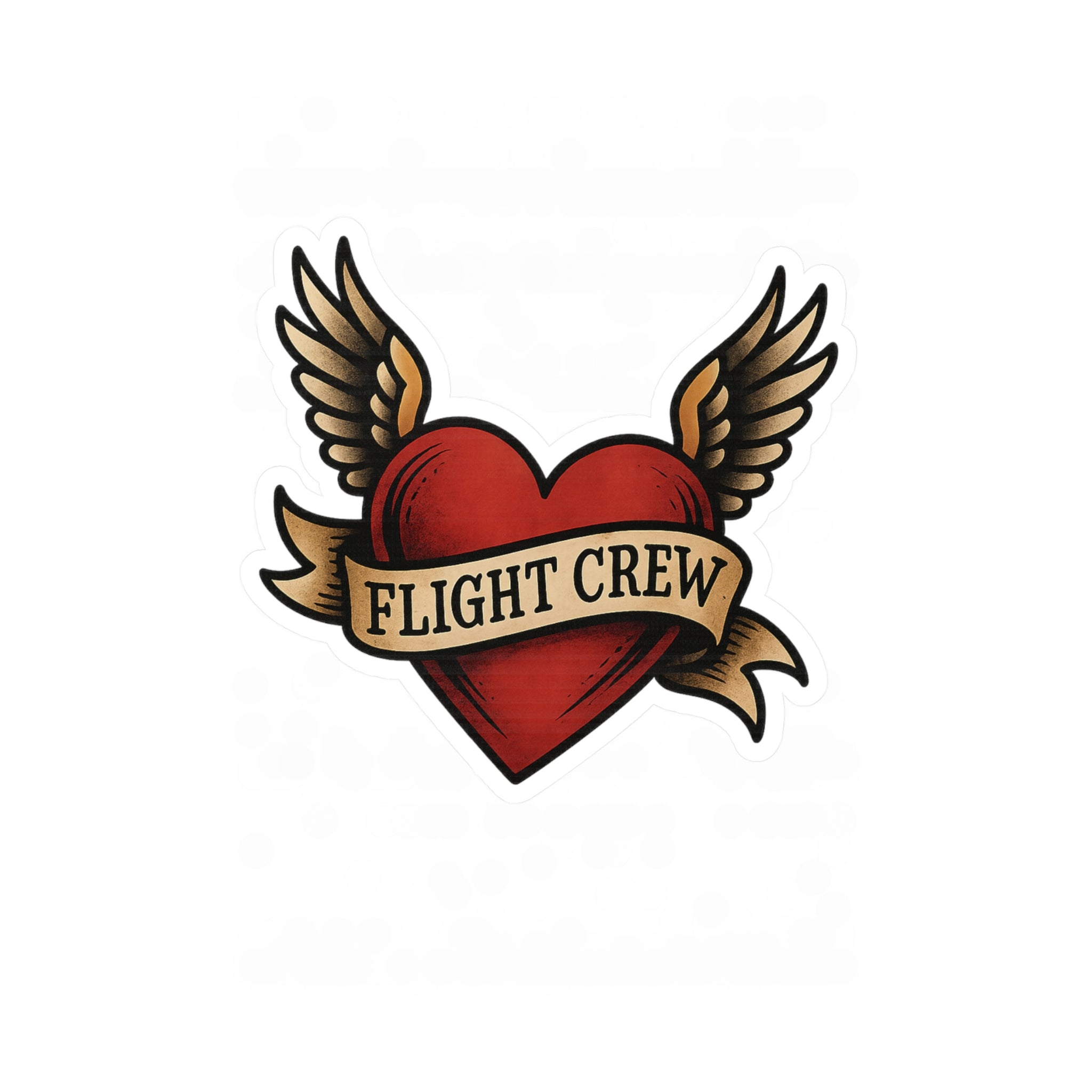 Sticker graphic of a Heart with wings and 'FLIGHT CREW' banner on a white background