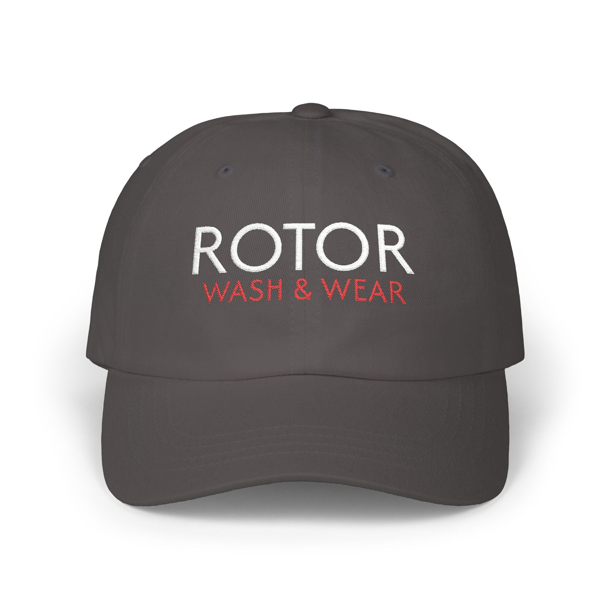 Gray cap with 'ROTOR WASH & WEAR' text on a white background