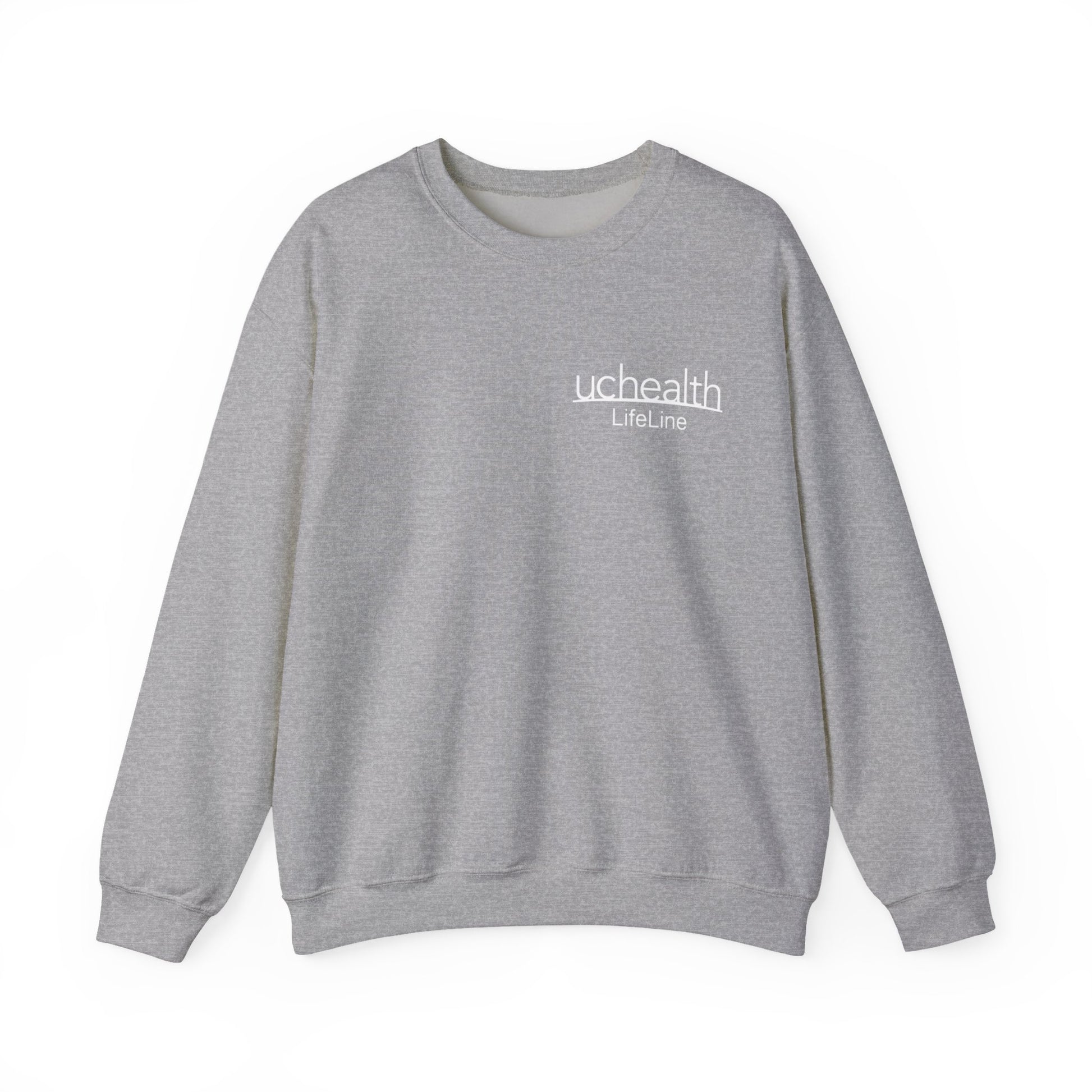 Gray sweatshirt with 'uchealth LifeLine' logo on the left chest