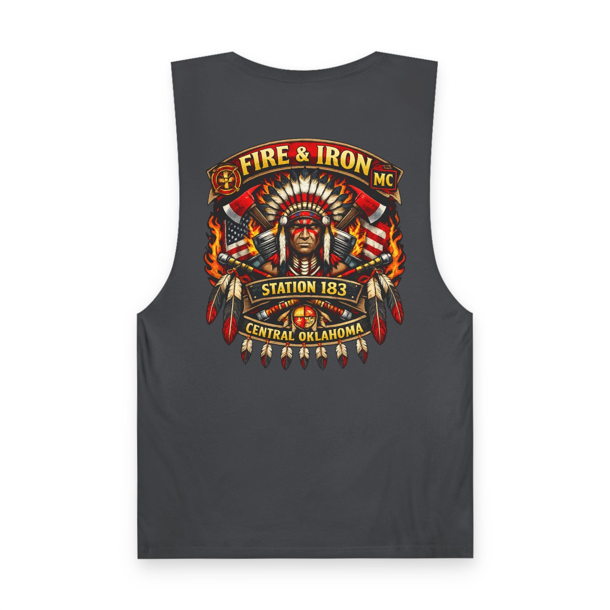 Fire & Iron MC Tank Top — 'Station 183 Central Oklahoma' Firefighter Graphic Muscle Tee