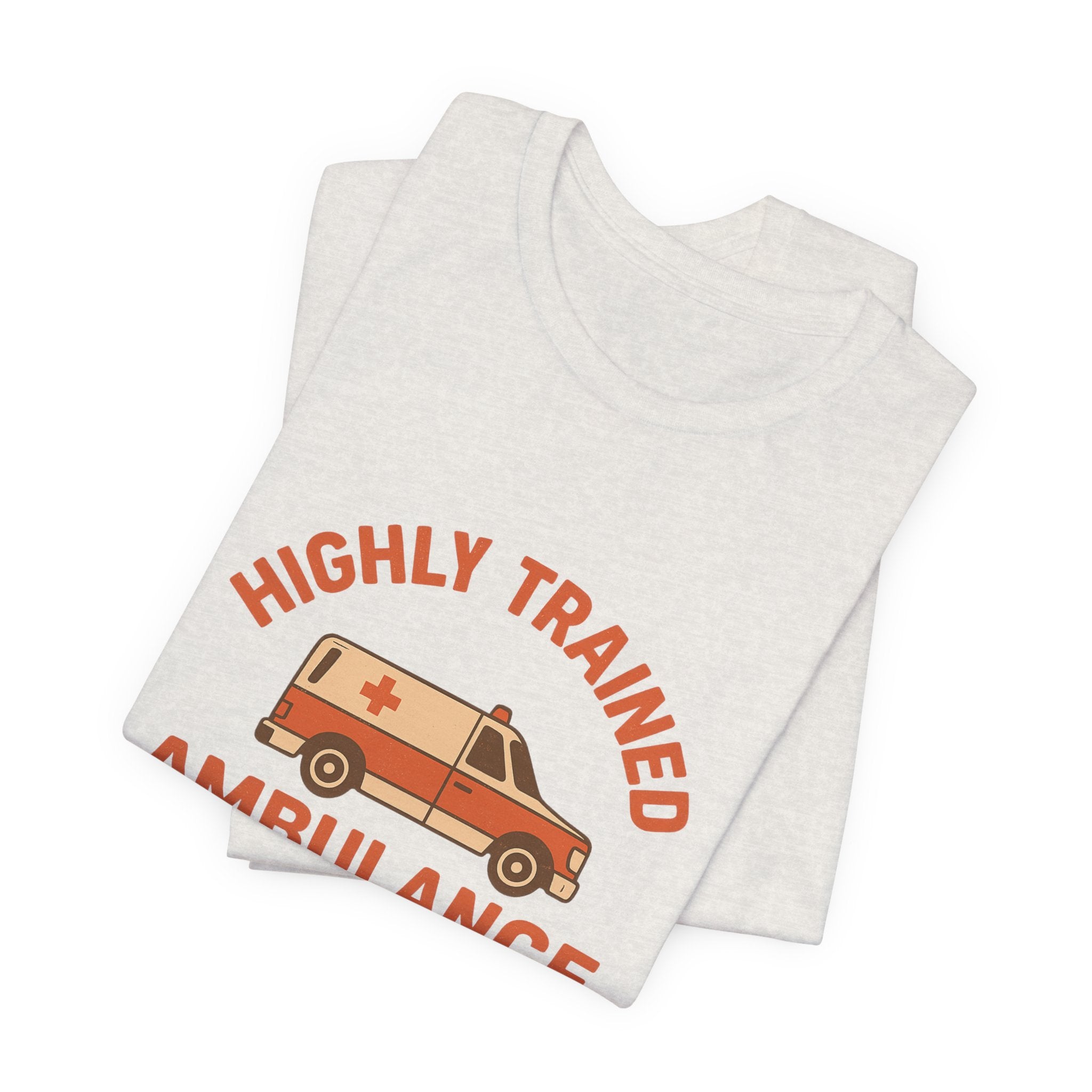 White tank top with 'Highly Trained Ambulance' graphic on a white background