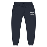 Navy joggers with 'Flight Medic' embroidered text on a white background