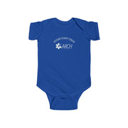 Blue baby onesie with ARCH by Air Methods logo and text "Future Flight Crew" by Rotor Wash & Wear